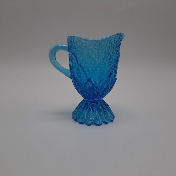 Kanawha Blue Pressed Glass Miniature Pitcher Toothpick Holder Decorative Accent - Picture 1 of 12